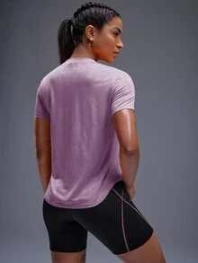 SHEIN Sports 1件字母圖案插肩袖羅紋針織運動T恤健身背心女款上衣 - 淡紫色 - 查看 2