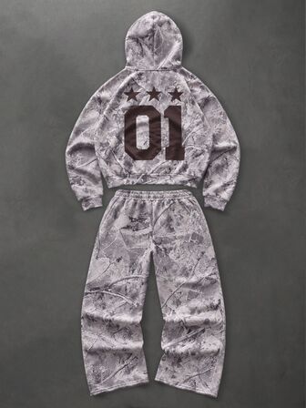 Set casual da uomo con felpa con cappuccio a maniche lunghe e pantaloni con motivo digitale per uso quotidiano