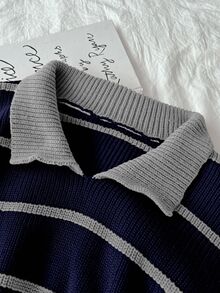 Flirla Women's Casual Commuting School Style Contrast Color Striped Pattern Crew Neck Sweater, Autumn/Winter - Multicolor - View 4