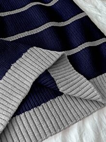 Flirla Women's Casual Commuting School Style Contrast Color Striped Pattern Crew Neck Sweater, Autumn/Winter - Multicolor - View 5