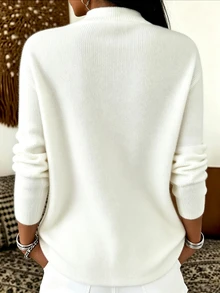 Trelyra Women's Solid Color Cowl Neck Long Sleeve Casual Top - White - View 2