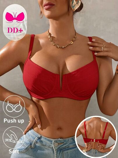 Swim DD+ Atasan Camisole Wanita Warna Polos dengan Tali Bahu Tipis yang Dapat Diatur, Gesper Belakang, dan Leher V di Bagian Depan