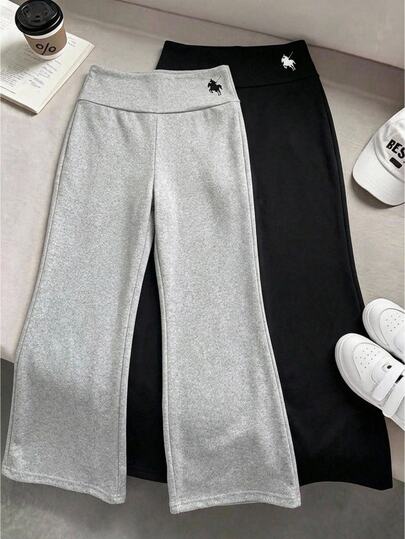Tween Girls New Fashion Kids 2pcs Pieces Set Buy 1 Get 1 Free Floral Grey + Black Casual Straight Leg Pants Autumn Winter