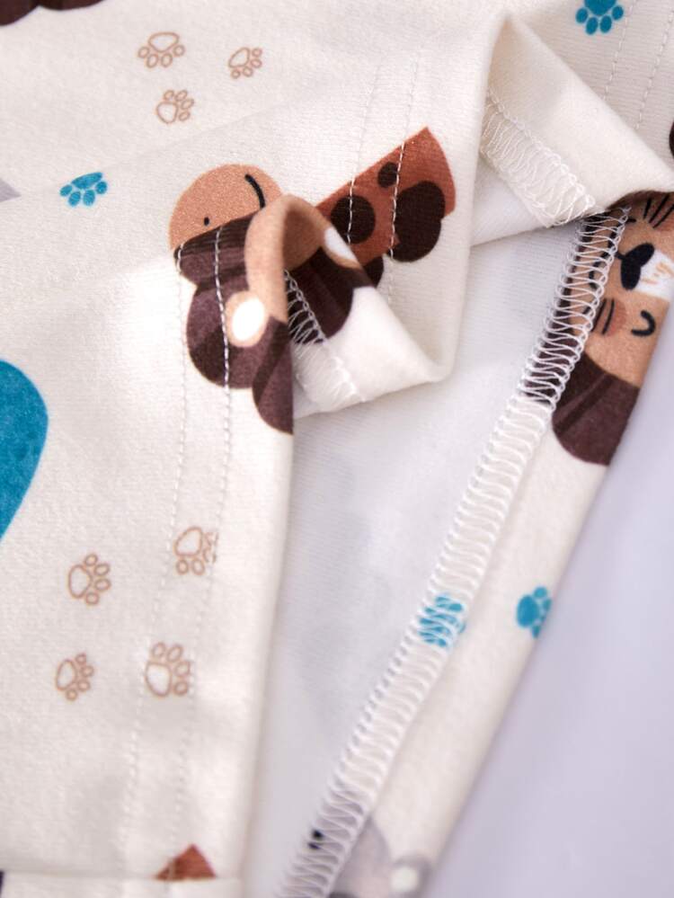2Sets Baby Boy Girl Snug Fit Pajama Cartoon Animal Pattern Knitted Crew Neck Long Sleeve Pullover Top Elastic Waist Pants Loungewear Sleep Night Set - Multicolor - View 5