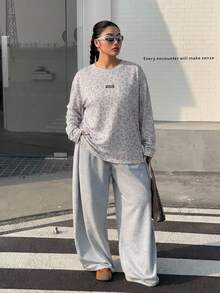 Muchica Plus Size Women's Leopard Print Crew Neck Drop Shoulder Long Sleeve Loose Casual T-Shirt Fall - Multicolor - View 6