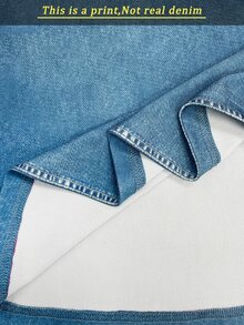 SHEIN Holidaya Denim Effect Print Daily Versatile Retro Casual Fashion Women's Set Vacation Light Blue Summer - Blue - View 5