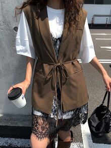 DAZY Solid Color Lapel Collar Business Casual Waistcoat,Fall Clothes Western Outfits For Women - Coffee Brown - View 9