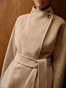 MOTF PREMIUM WOOL DOUBLE-FACED OVERCOAT WITH LARGE LAPEL - Khaki - View 3