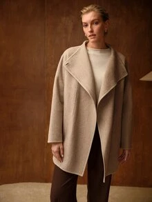 MOTF PREMIUM WOOL DOUBLE-FACED OVERCOAT WITH LARGE LAPEL - Khaki - View 6