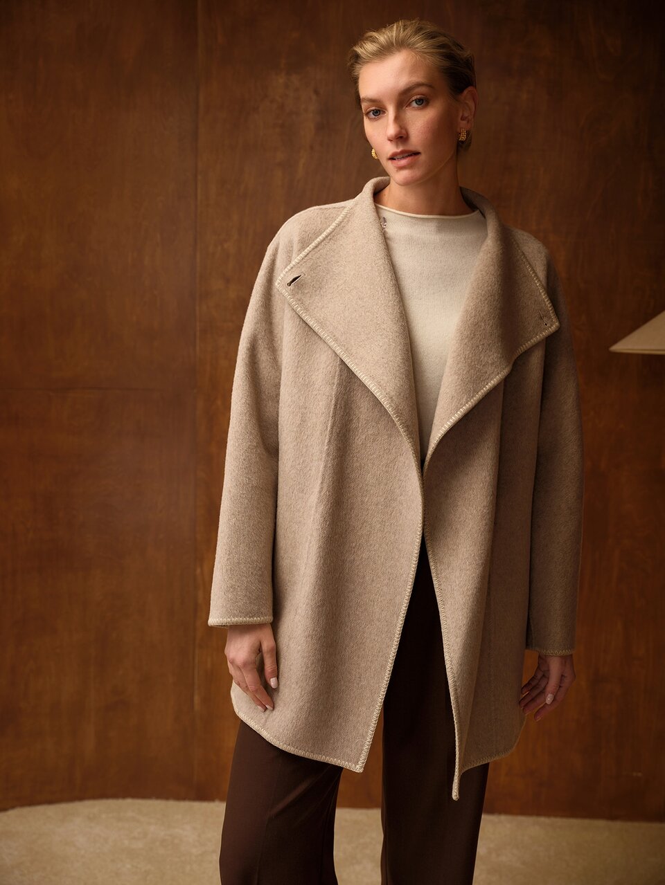 MOTF WOOL DOUBLE-FACED OVERCOAT WITH LARGE LAPEL