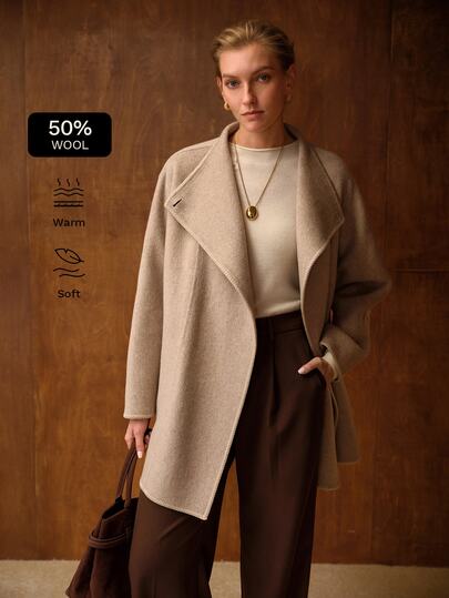 MOTF PREMIUM WOOL DOUBLE-FACED OVERCOAT WITH LARGE LAPEL