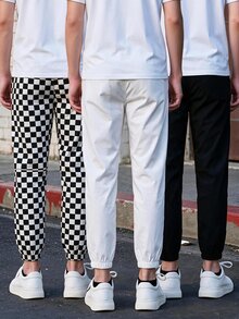 SHEIN 3件組兒童青少年男孩休閒百搭款黑白與棋盤格多色長褲，適合通勤、上學、日常休閒、外出、運動，四季皆宜 - 彩色 - 查看 3