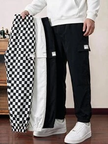 SHEIN 3件組兒童青少年男孩休閒百搭款黑白與棋盤格多色長褲，適合通勤、上學、日常休閒、外出、運動，四季皆宜 - 彩色 - 查看 4