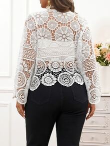 Reflora Plus Size Women's Front Tie Vacation Knit Cardigan Winter Fall Autumn - White - View 3
