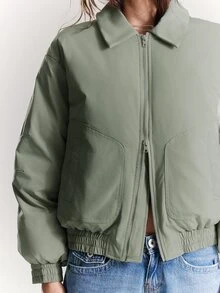 BAD SUNDAY Abrigo acolchado de hombros caídos estilo streetwear oversize para mujer, estilo versátil Y2K Millennium para otoño/invierno, verde salvia - Verde militar - Ver 7