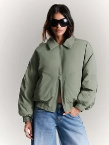 BAD SUNDAY Abrigo acolchado de hombros caídos estilo streetwear oversize para mujer, estilo versátil Y2K Millennium para otoño/invierno, verde salvia - Verde militar - Ver 6