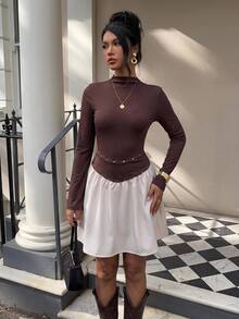 Siren Gaze Women's New Autumn/Winter Rivet Waist-Cinching A-Line Dress - Brown - View 7