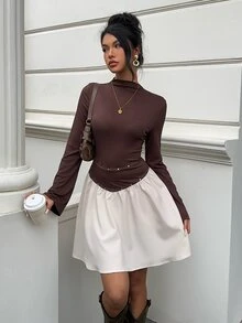 Siren Gaze Women's New Autumn/Winter Rivet Waist-Cinching A-Line Dress - Brown - View 10