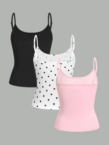 SHEIN 青少年女孩夏季休閒百搭多件式細肩帶背心套裝 - 彩色 - 查看 4