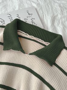 Flirla Chunky Knit Striped Pattern Crew Neck Sweater - Multicolor - View 4