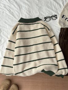 Flirla Chunky Knit Striped Pattern Crew Neck Sweater - Multicolor - View 2