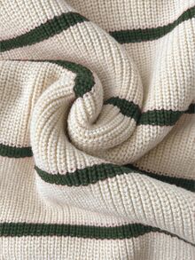 Flirla Chunky Knit Striped Pattern Crew Neck Sweater - Multicolor - View 6