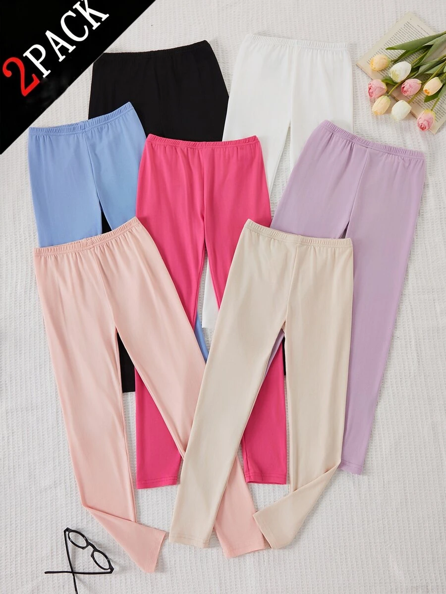 Girls' Big Tween Girl' Leggings Set, Blind Box Style, Includes Multiple Solid Colors Basic Styles Covering Light Pink, Sky Blue, White, Black, Rose Red, Purple, Nude And Other Color Tones, Made Of Lightweight And Smooth Polyester Fabric - Multicolor - View 1