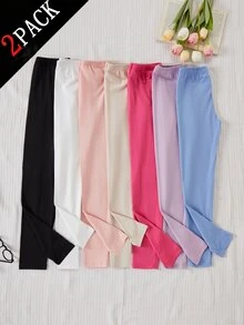 Girls' Big Tween Girl' Leggings Set, Blind Box Style, Includes Multiple Solid Colors Basic Styles Covering Light Pink, Sky Blue, White, Black, Rose Red, Purple, Nude And Other Color Tones, Made Of Lightweight And Smooth Polyester Fabric - Multicolor - View 7