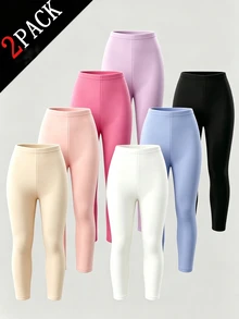 Girls' Big Tween Girl' Leggings Set, Blind Box Style, Includes Multiple Solid Colors Basic Styles Covering Light Pink, Sky Blue, White, Black, Rose Red, Purple, Nude And Other Color Tones, Made Of Lightweight And Smooth Polyester Fabric - Multicolor - View 6