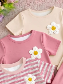 Baby Girls Simple Casual 3pcs Pieces Set Short Sleeve Top Suitable For Summer - White - View 4