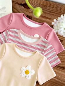 Baby Girls Simple Casual 3pcs Pieces Set Short Sleeve Top Suitable For Summer - White - View 3