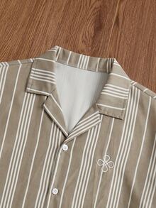 ESTAVOR Men's Striped Casual Versatile Daily Wear Shirt - Khaki - View 4