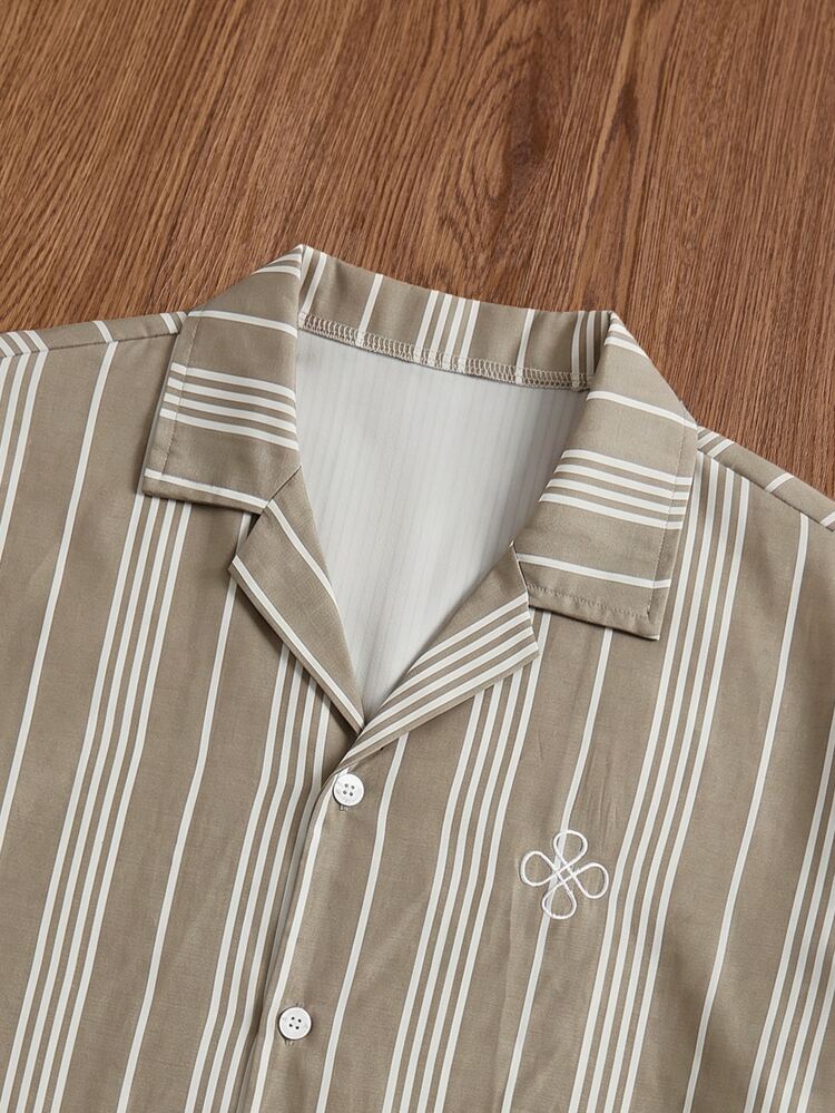 ESTAVOR Men's Striped Casual Versatile Daily Wear Shirt - Khaki - View 4