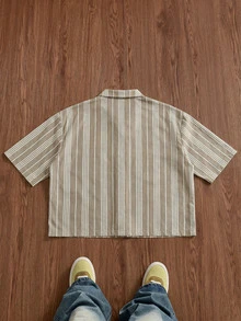ESTAVOR Men's Striped Casual Versatile Daily Wear Shirt - Khaki - View 3