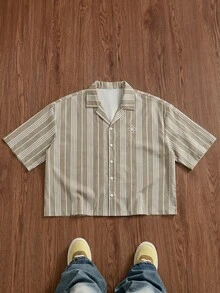 ESTAVOR Men's Striped Casual Versatile Daily Wear Shirt - Khaki - View 2