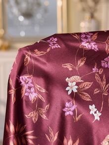 LuxeNights Faux Silk Floral Print Tie-Front Robe - Multicolor - View 3