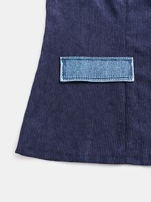 Linhara CURVE Spring/Autumn Corduroy Patchwork Denim Contrast Color Personalized Commute Casual Elegant Plus Size Blazer - Royal Blue - View 5