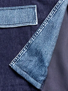 Linhara CURVE Spring/Autumn Corduroy Patchwork Denim Contrast Color Personalized Commute Casual Elegant Plus Size Blazer - Royal Blue - View 6