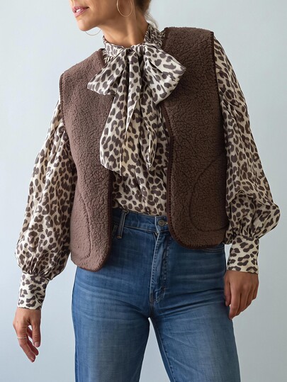 Brillora Women's Elegant Daily Plush Vest Cardigan, Minimalist Pocket Design, Fashionable And Elegant, Perfect For Music Festivals, Dates And Office Commute