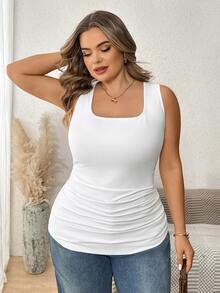 SHEIN CURVE+ Plus Size Women 3-Piece Set Fitted Solid Color Tank Tops, Casual Minimalist, Suitable For Autumn/Winter Tank Tops & Camisoles - Multicolor - View 5