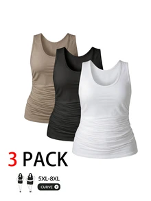 SHEIN CURVE+ Plus Size Women 3-Piece Set Fitted Solid Color Tank Tops, Casual Minimalist, Suitable For Autumn/Winter Tank Tops & Camisoles - Multicolor - View 11