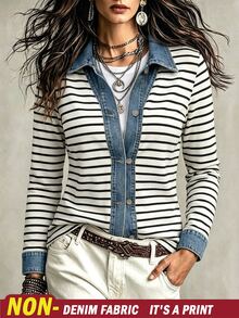 Holdful Holdful Jaket Kasual Bergaris Wanita, Musim Gugur - MultiWarna - View 2