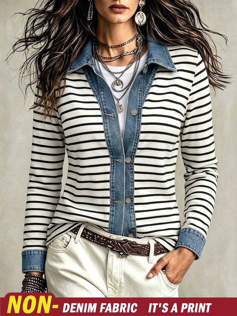 Holdful Holdful Jaket Kasual Bergaris Wanita, Musim Gugur