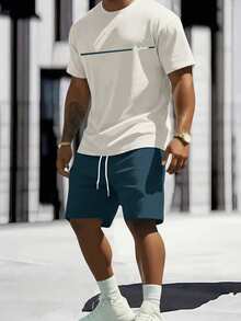 Sorvial Men's Slim Fit Beige Top And Woven Shorts Set, Holiday - Beige - View 7