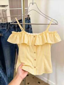 GlowEve CURVE Elegant Fashionable Ruffle Off-Shoulder Plus Size Women's Blouse - Yellow - View 1