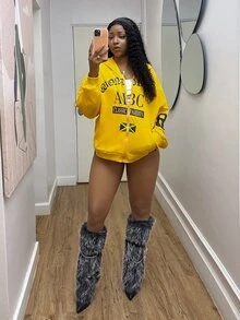 StreetHx Sweatshirt Berkerudung Lengan Panjang Motif Musim Gugur Ukuran Besar untuk Wanita, Pakaian Gaya Afro - Kuning - View 5