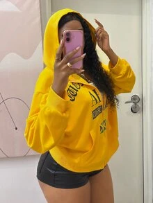 StreetHx Sweatshirt Berkerudung Lengan Panjang Motif Musim Gugur Ukuran Besar untuk Wanita, Pakaian Gaya Afro - Kuning - View 1
