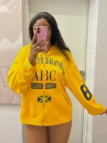 StreetHx Sweatshirt Berkerudung Lengan Panjang Motif Musim Gugur Ukuran Besar untuk Wanita, Pakaian Gaya Afro - Kuning - View 4