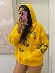 StreetHx Sweatshirt Berkerudung Lengan Panjang Motif Musim Gugur Ukuran Besar untuk Wanita, Pakaian Gaya Afro - Kuning - View 3