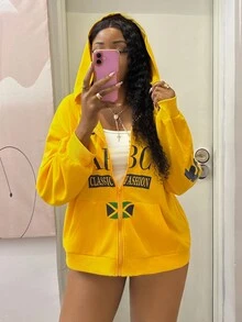 StreetHx Sweatshirt Berkerudung Lengan Panjang Motif Musim Gugur Ukuran Besar untuk Wanita, Pakaian Gaya Afro - Kuning - View 6